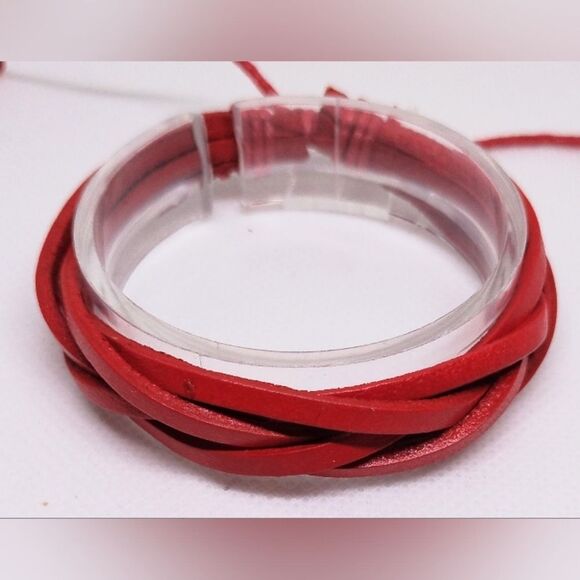 Men's bracelet leather layered Red new e94 - Picture 1 of 1